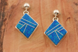 Calvin Begay Blue Opal Sterling Silver Earrings